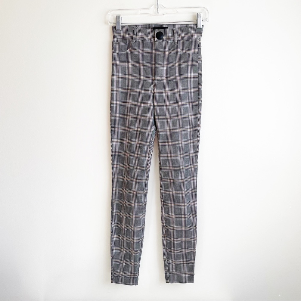 ZARA high rise plaid pants leggings skinny XS black white NWT